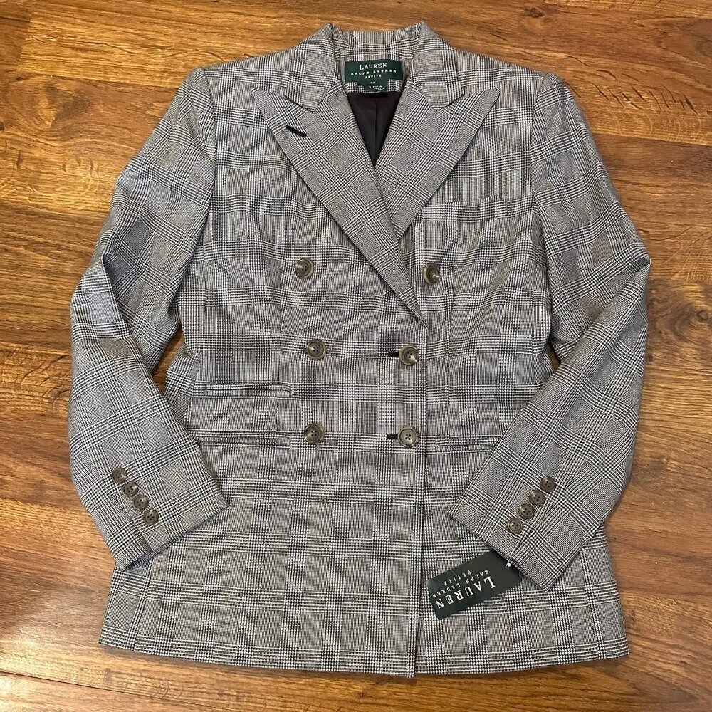 NWT Lauren Ralph Lauren plaid wool double breasted blazer jacket